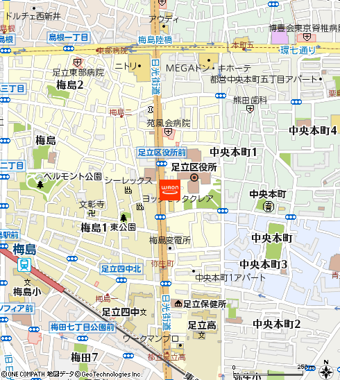 イオンバイク梅島店付近の地図